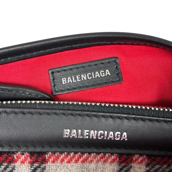 Balenciaga Red Gray Wool Plaid Cabas Convertible Small Tote - Picture 6 of 9